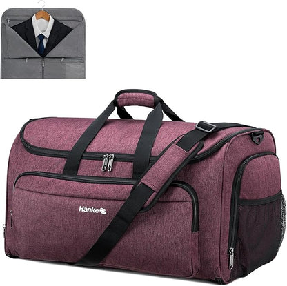 Hanke Carry on Garment Bags for Travel,Convertible Duffle Bag Luggage Bag Weekend Bag with Shoe Compartment,2 in 1 Hanging Suitcase Suit Bag for Men Women,Purple