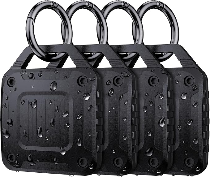 DDJ 4-Pack IPX8 Waterproof for AirTag Holder Case Keychain, Rugged Protective Case for Apple Airtag with Key Ring, Ultra Durable Air Tags Holder for Dog Collar/Luggage/Key/Backpack, Easy to Install