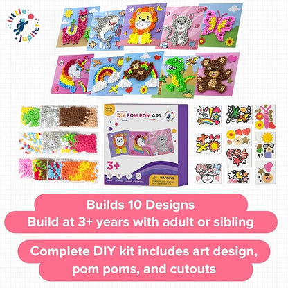 Little Jupiter DIY Pom Pom Art - Makes 10 Art Pieces -Boy & Girl Crafts for Kids Age 3-5 - for Toddlers and Small Kids - Craft Activities - Arts and Crafts (Set3)