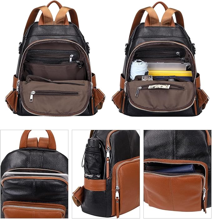 ALTOSY Soft Leather Backpack Purse For Women -theft Backpacks Versatile Shoulder Bag(S81 Black/Brown)