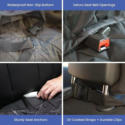 4Knines Dog Seat Cover for Back Seat, Heavy Duty Waterproof Rear Seat Protector for Large Trucks, SUVs, Cars -Fits 60/40 Split Bench with Middle Seat Belt, Non-Slip Backseat Cover (Extra Large, Black)
