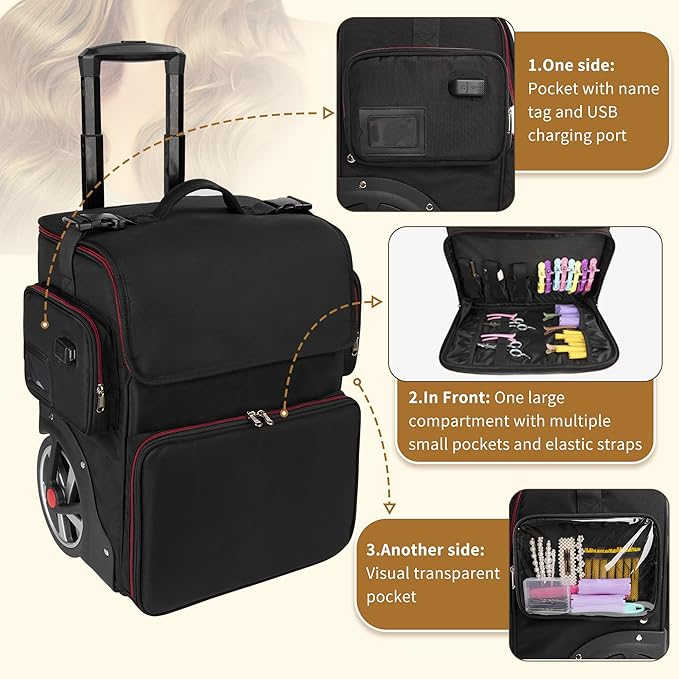 OCHEAL Rolling Makeup Train Case,with 7 Pcs Clear Makeup Bags, 18" Carry On Travel Cosmetic Organizer Suitcase,Extra Large Storage Trolley Makeup Case On Wheels for Hairstylist Cosmetology Artist