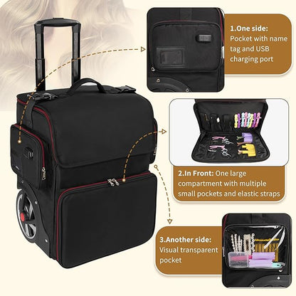 OCHEAL Rolling Makeup Train Case,with 7 Pcs Clear Makeup Bags, 18" Carry On Travel Cosmetic Organizer Suitcase,Extra Large Storage Trolley Makeup Case On Wheels for Hairstylist Cosmetology Artist