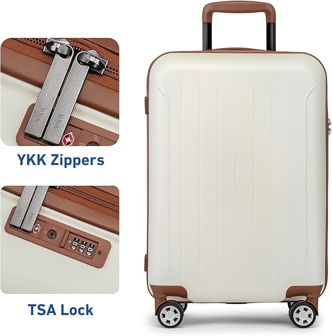 KYME Luggage Sets 2 Piece Hardshell 20"/24" Suitcase with Double Spinner Wheels Hardside Suitcases Sets with TSA Lock PC+ABS Travel Luggage (Beige, 2Pcs Set(20"/24"))