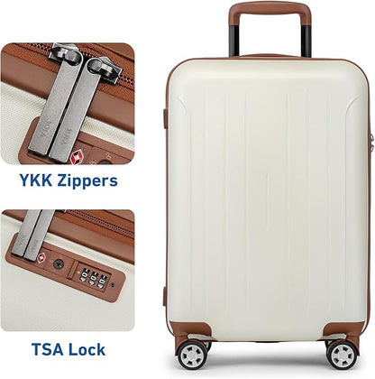 KYME Luggage Sets 2 Piece Hardshell 20"/24" Suitcase with Double Spinner Wheels Hardside Suitcases Sets with TSA Lock PC+ABS Travel Luggage (Beige, 2Pcs Set(20"/24"))