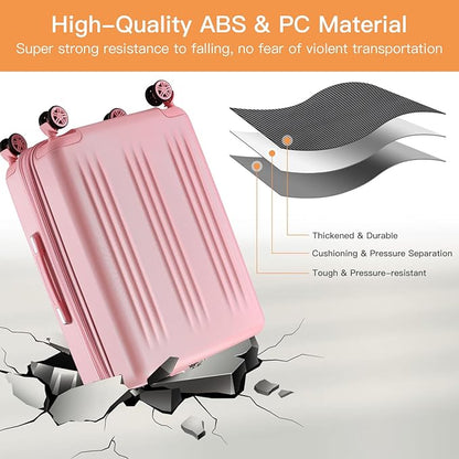 Kono Expandable Luggage 3 Piece Set Hardshell Lightweight 20in 24in 28in Carry On Suitcase with Spinner Wheels TSA Lock(Pink)