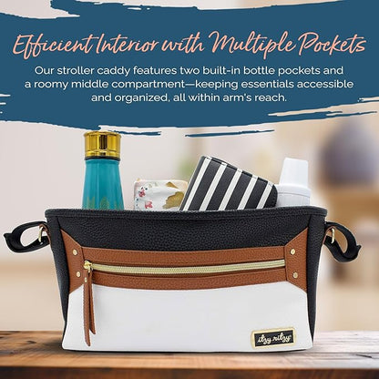 Itzy Ritzy Adjustable Stroller Caddy and Organizer Bag Featuring Front Zippered Pocket, 2 Built-In Interior Pockets & Adjustable Straps to Fit Nearly Any Stroller (Coffee and Cream)