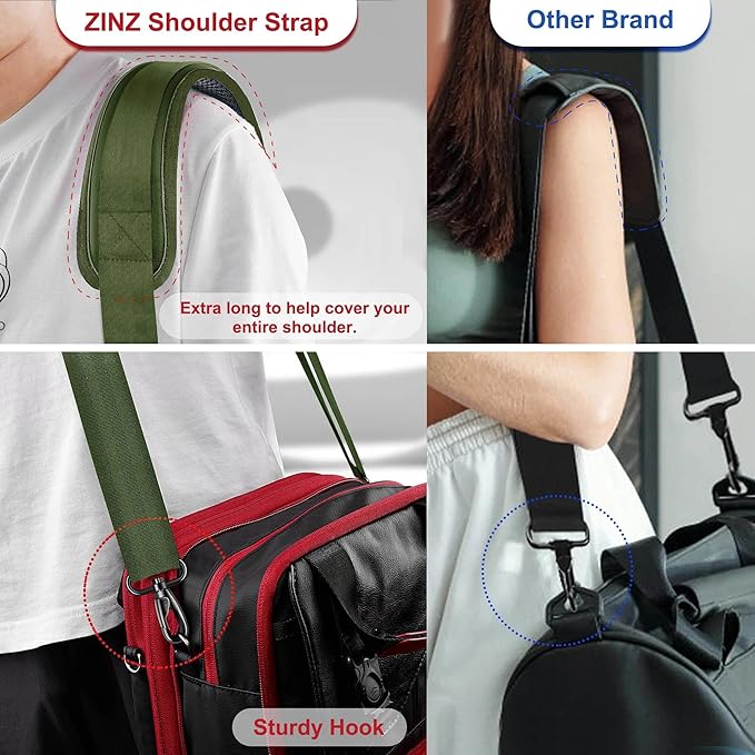 ZINZ 60" Universal Bag Strap with Ultra-Thick Fixed Breathable Pad Adjustable Heavy-Duty Shoulder Strap for Laptop Bag Crossbody Luggage Gym Bag Camera Bag and More,Army Green