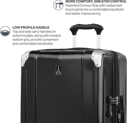 Travelpro Pathways 3 Hardside Expandable Luggage, 8 Spinner Wheels, Lightweight Hard Shell Suitcase, Checked Medium 25 Inch, Black Knight