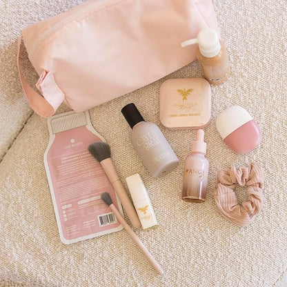 Tiny Twinkle Waterproof Travel Toiletry & Makeup Bag Organizer | Makeup Pouch with Multiple Compartments & Snap Handle for Travel | Gift for Teen Girls and Women (Rose)