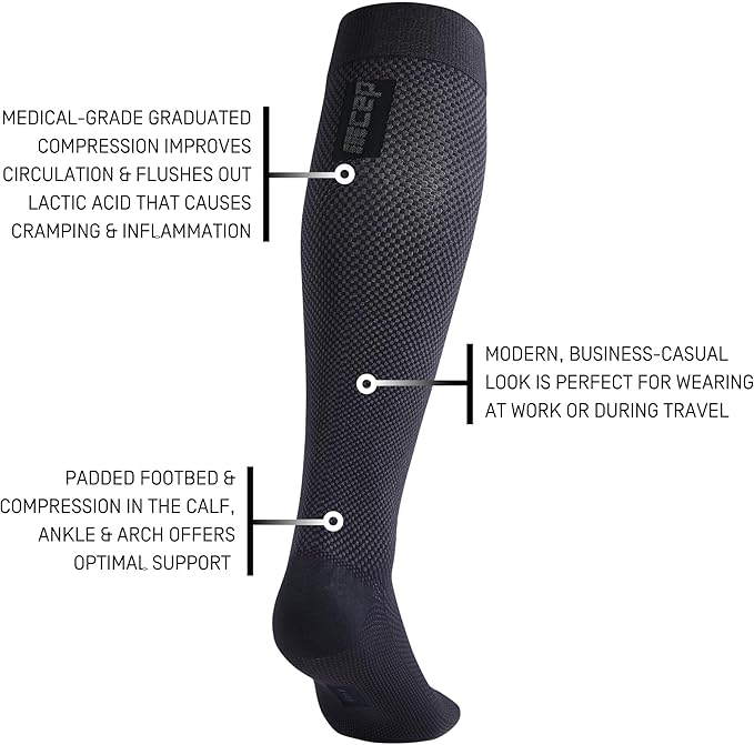 CEP Men’s Allday Knee High Compression Wool Socks - Business, Dress, Travel Long Socks