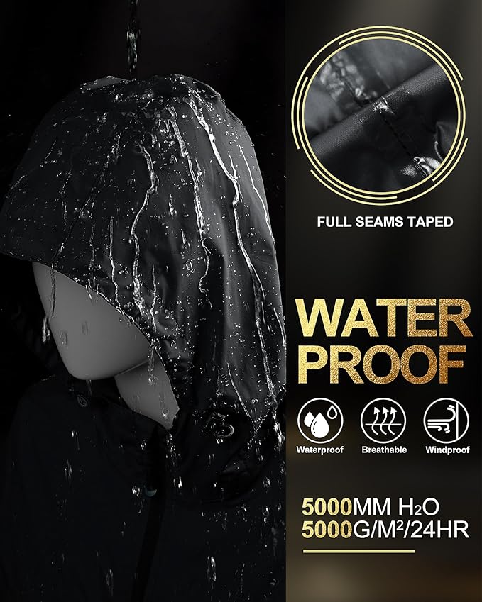 33,000ft Women's Waterproof Long Rain Coats Packable Rain Jacket with Hood Trench Coats Windbreaker