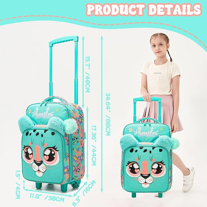 Kids Luggage with Wheels Suitcases Travel Softside Suitcases 16" Carry on Suitcase with Duffle Bag Luggage Sets for Girls Airline Approved