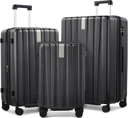 Hanke Expandable Hardshell Luggage Sets 3 Piece Extra Large Suitcases with Lock,28 Inch Luggage with Spinner Wheels, PC Travel Suitcase for Women Men 20 24 29Inch,Jet Black