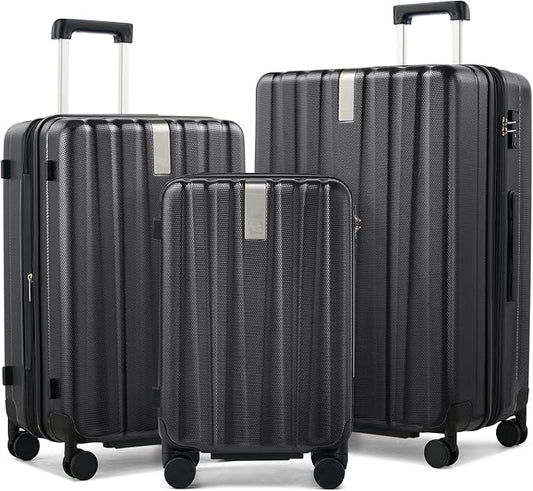 Hanke Expandable Hardshell Luggage Sets 3 Piece Extra Large Suitcases with Lock,28 Inch Luggage with Spinner Wheels, PC Travel Suitcase for Women Men 20 24 29Inch,Jet Black
