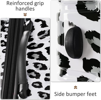 Merax Luggage Sets 3 Piece, Hardside Expandable Suitcase Set with Spinner Wheels, Lightweight Leopard Luggage 20+24+28 IN, Leopard White+Black