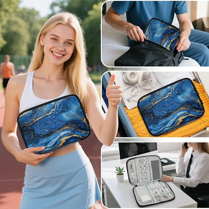 Cable Organizer Travel Blue Swirls Marble Electronics Tech Accessories Carry Pouch Waterproof Large Cord Organizer Case for Power Bank Charger Phone Earphone