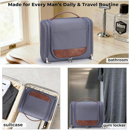 Large Hanging Toiletry Bag for Men, Travel Bathroom Bag with Hook, Hygiene Bag Organizer for Shower, Shaving & Grooming Essentials, Gray