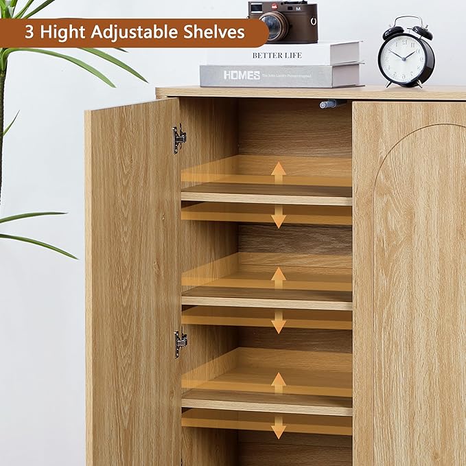 40.94'' Tall and Large Shoe Storage Cabinet with Doors and Adjustable Shelves, 5-Tier Modern Shoe Rack Cabinet Storage for Entryway, Entrance, Hallway, Living Room - Natural