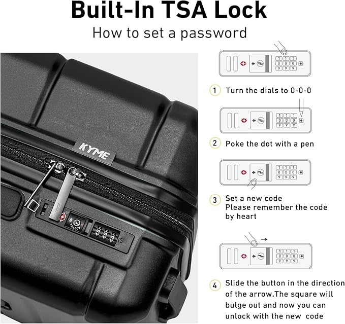 KYME 26 Inch Luggage TSA Approved Hardshell Suitcases with Spinner Wheels Durable Medium Travel Checked Luggage with Cup Holder for Women Men Black