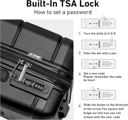 KYME Carry On Luggage 22x14x9 Airline Approved Hardshell Carry On Suitcase with TSA Lock Hardside Suitcases with Wheels Travel Rolling 22 Inch Luggage with Cup Holder for Men Women Black