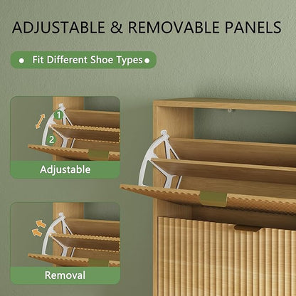 Shoe Cabinet with 6 Flip Drawers, 54" Tall Narrow Fluted Shoe Storage Organizer for Entryway, Hidden Slim Wooden Shoe Rack Cabinet for Front Door Entrance, Hallway, Living Room, Natural Oak