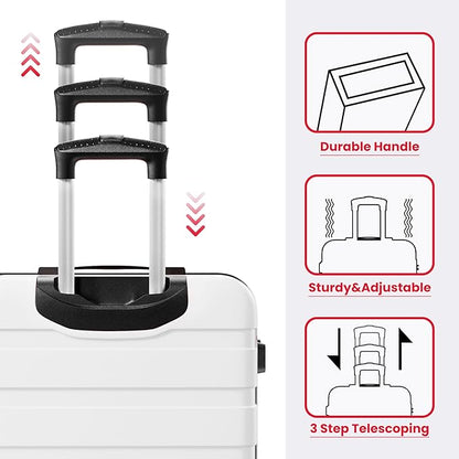 AnyZip Luggage Sets 3 Piece Hardshell Suitcase Set PC ABS Lightweight Travel Suitcases with 4 Double Spinner Wheels TSA Lock 20 24 28 Inch White