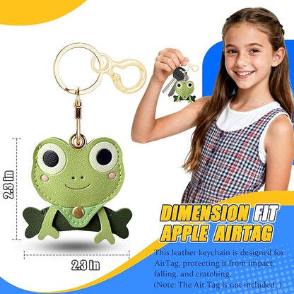 Leather Keychain for Airtag, Cute Protective Keychain Holder Compatible with Apple Air Tag,GPS Item Tracker Case Cover for Keys,Bags,Pets,Luggage(Frog)