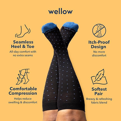 Wellow Wide Calf Compression Socks, Knee High Support, Fit for Men & Women, 18-25 mmHg, Made with Viscose from Bamboo