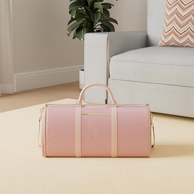 Garment Bag for Travel, Carry On Garment bag, Convertible Duffel Bag with Shoe Compartment, Perfect for Business Trips and Weekend Getaways(Pink)