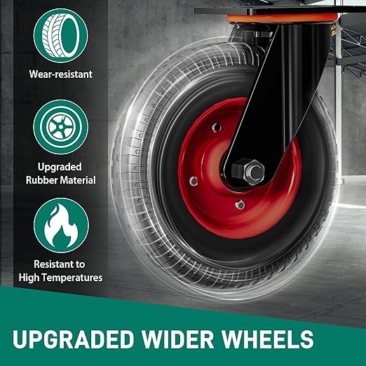 8 Inch Caster Wheels Set of 4 (2 Swivel & 2 Fixed), 800lb Total Capacity, Heavy Duty Plate Casters with Solid Rubber Knobby Tread for Workbench, Cart, Dolly, Trolley, Wagon, and Outdoor Use