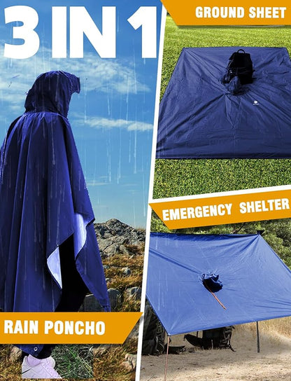 ANYOO Hooded Rain Poncho for Adults Waterproof Lightweight Rain Coat for Men Women Reusable Rain Jacket for Emergency Outdoor