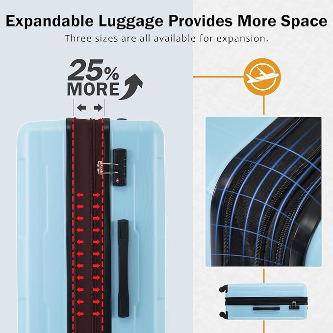 Merax Luggage Sets 2 Piece Suitcase Set, Hardshell 20 IN & 24 IN Suitcase Set with Duffel Bag, Travel Suitcases with Spinner Wheels and TSA Lock(Light Blue)