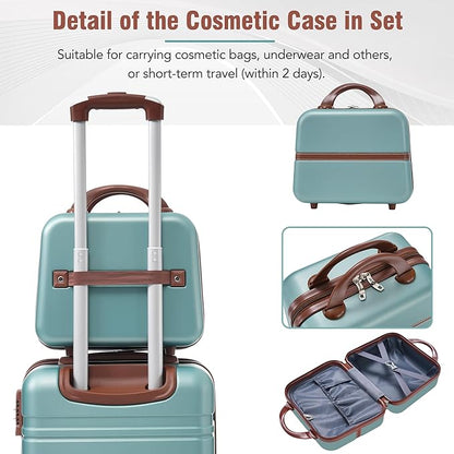 Merax Luggage Set 2 Piece Suitcase Set with Cosmetic Case Expandable Spinner Wheels Vintage Luggage Sets(Blue Green,20"+24")