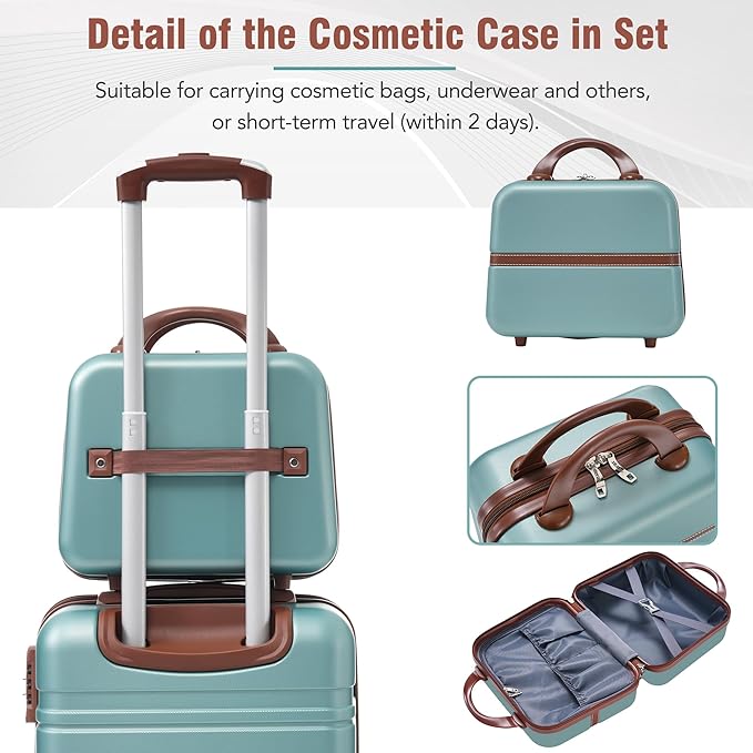 Merax Luggage Set, 2 Piece Luggage with Cosmetic Case, Vintage Hardcase Suitcase with Wheels, Expandable Luggage Airline Approved(Blue Green,20"+24")