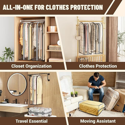 Garment Bags for Hanging Clothes 40” Long,Ultra Clear Suit Bags for Closet Storage, Moving Organization, Travel Covers with 10" Gussets for Coat, Dress, Shirt and Sweater - 3 PCS