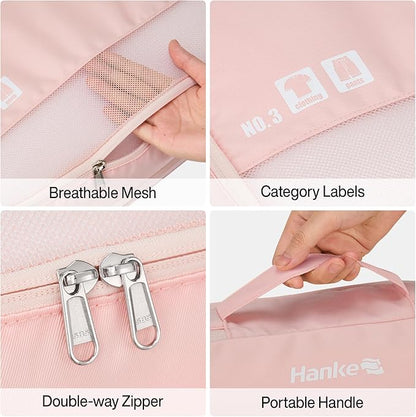 Hanke 7 Set Compression Packing Cubes for Travel, Expandable Large Packing Cubes for Suitcases and Backpack, Luggage Packing Organizer Bags with Double Zipper as Travel Essentials