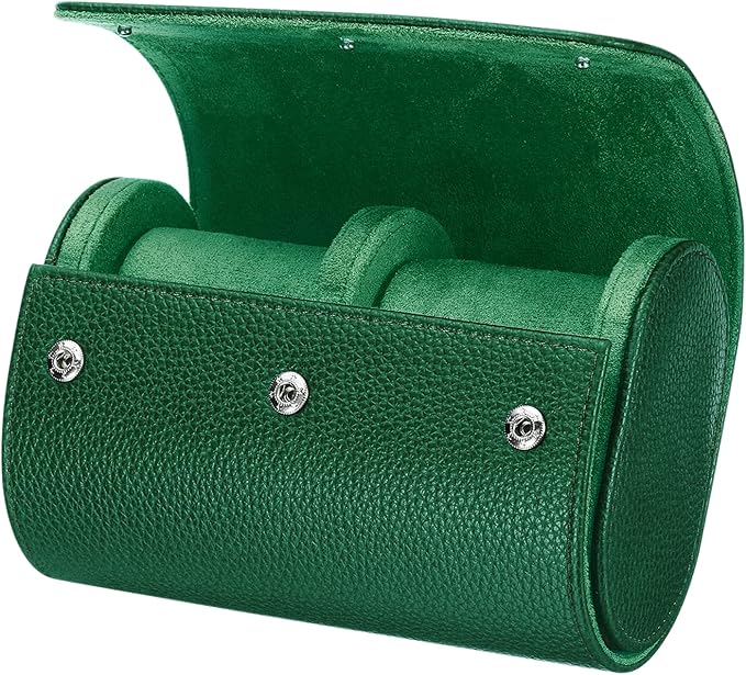 HARFINGTON Watch Roll Travel Case 2 Slot Portable Leather Watch Case for Men and Women, Watches Storage Organizer with Removable Pillow for Traveling, Display, Textured Dark Green