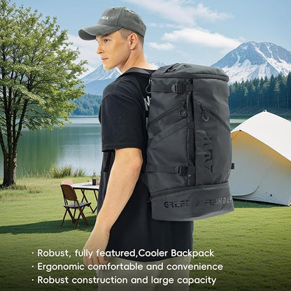Cooler Backpack with Lunchbox Compartment for Travel Large Insulated Backpack Heavy Duty Men for Camping -17 inch Laptop Bag Carry On Backpacks for Airplane, Black