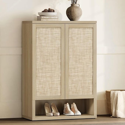 SICOTAS Rattan Shoe Storage Cabinet - Modular Shoe Cabinets with Door Tall Large Shoe Cabinet Storage for Entryway - 31.2" Wide Modular Cabinet for Hallway, Living Room