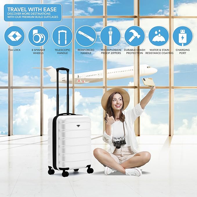 Flight Knight 24x16x10 Expandable Carry On Suitcase Hardside TSA Lock USB C Lightweight Luggage Silent Double Spinner Wheels Maximum Overhead Carry-On Bag For Virgin & South West Approved Airlines