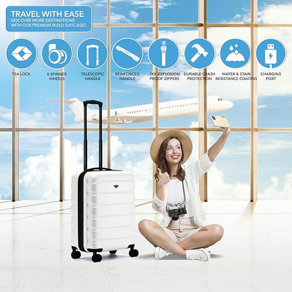 Flight Knight 24x16x10 Expandable Carry On Suitcase Hardside TSA Lock USB C Lightweight Luggage Silent Double Spinner Wheels Maximum Overhead Carry-On Bag For Virgin & South West Approved Airlines