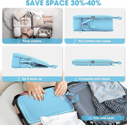 8 Set Compression Packing Cubes for Travel, Expandable Compression Cubes for Suitcases, Lightweight Suitcase Organizer with Shoes & Laundry Bags, Travel Accessories for Men Women