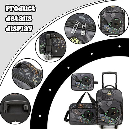 Kids Football Luggage with Wheels Suitcases Travel Softside Suitcases 16" Carry on Suitcase with Duffle Bag Luggage Sets Airline Approved