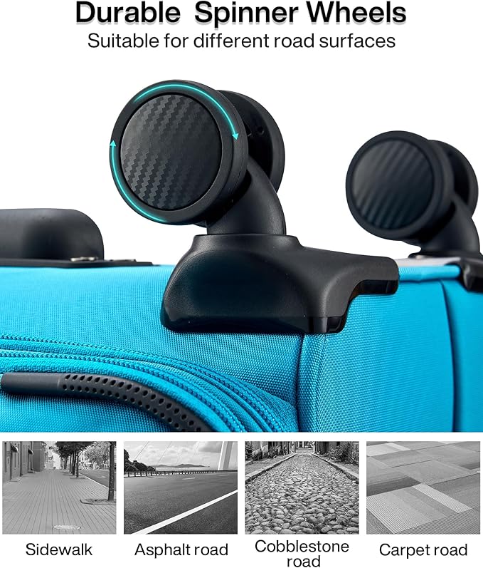 Hanke 24 Inch Expandable Luggage Large Suitcases with Wheels Softside Checked Luggage Rolling Suitcase with Lock Lightweight Travel Luggage for Men and Women 24 Inch Luggage.(Caribbean Blue)