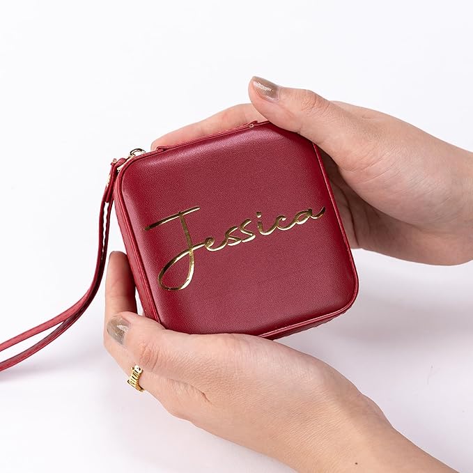 Angelina's Palace Personalized Jewelry Case with Name Engraved,Custom Leather Travel Jewelry Organizer Box for Rings,Earrings,Necklaces,Birthday Bridesmaid Gift For Women
