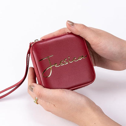 Angelina's Palace Personalized Jewelry Case with Name Engraved,Custom Leather Travel Jewelry Organizer Box for Rings,Earrings,Necklaces,Birthday Bridesmaid Gift For Women