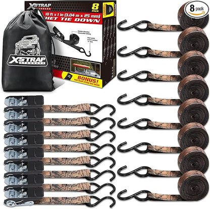 XSTRAP STANDARD Ratchet Tie Down Straps - 8PK - 1'' x 10 ft - 900 LB Break Strength Cargo Straps for Moving Appliances, Lawn Equipment, Motorcycle (Camouflage2)