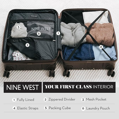 Nine West Zion 28 Inch Hardshell Spinner, Large Expandable Checked Luggage, Extra Capacity Suitcase for Extended Travel Chocolate Martini