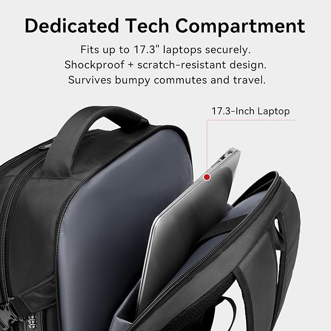 CROSSGEAR Laptop Backpack, 17.3 Inch Large Travel Computer Backpack with Anti-theft Lock, Multi-pocket, USB Charging Port, Breathable Padded, Water Resistant Business Casual Daypacks for Men Women